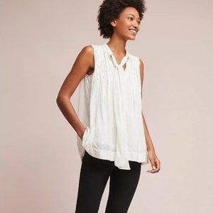Anthropologie Feather bone Leonie Pearled Tie-Neck sleeveless blouse size Large